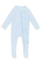 Ribbed Ruffle Zipper Footie in Breeze