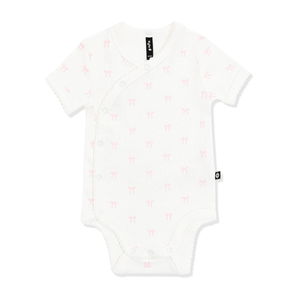 Pointelle Kimono Bodysuit in Sweet Pink Bow