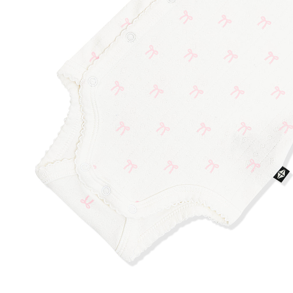 Pointelle Kimono Bodysuit in Sweet Pink Bow