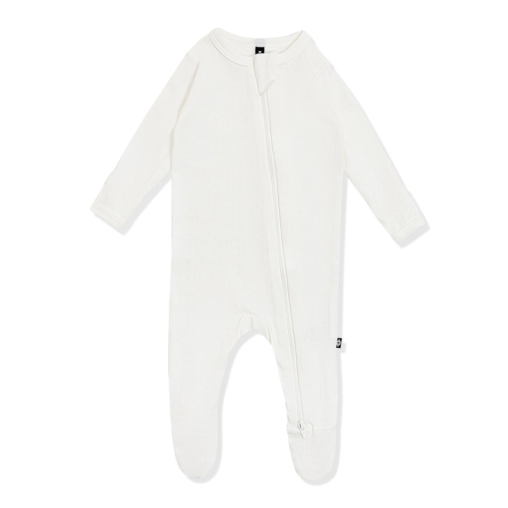 Pointelle Zippered Footie in Cloud