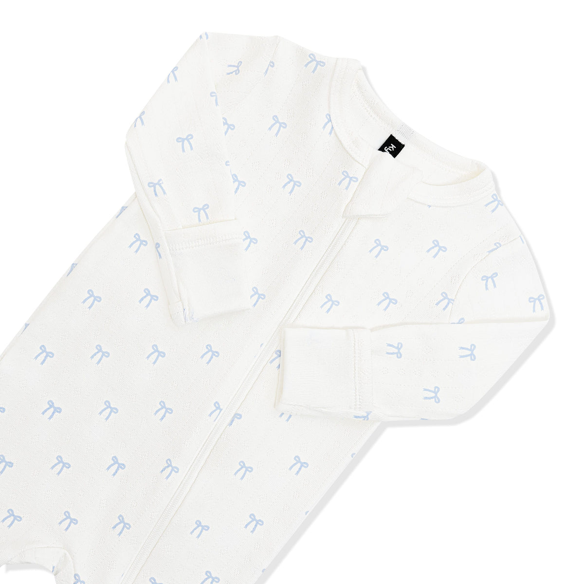 Pointelle Zippered Footie in Sweet Blue Bow