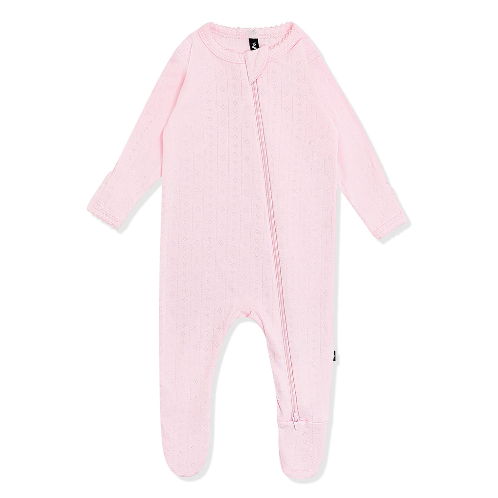 Pointelle Zippered Footie in Sakura