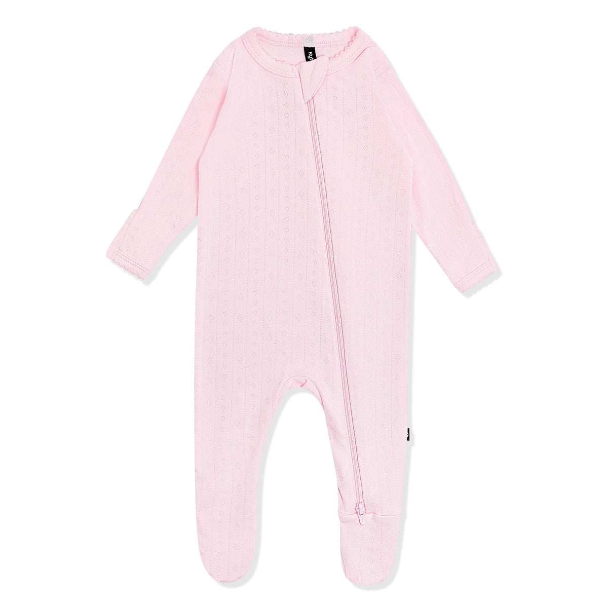 Pointelle Zippered Footie in Sakura