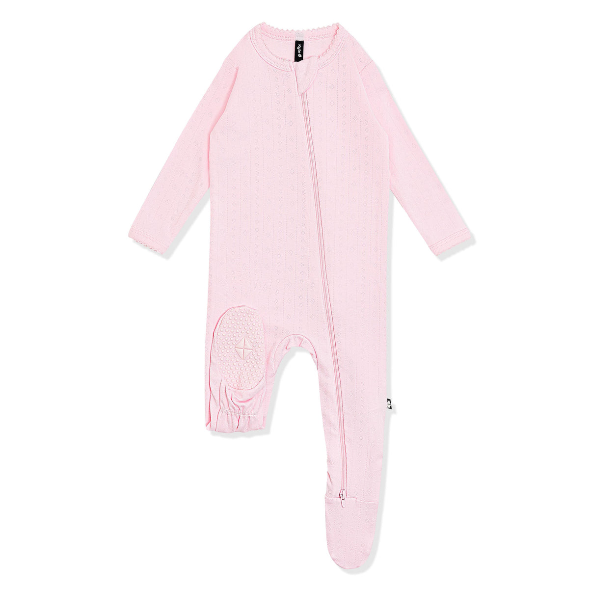 Pointelle Zippered Footie in Sakura