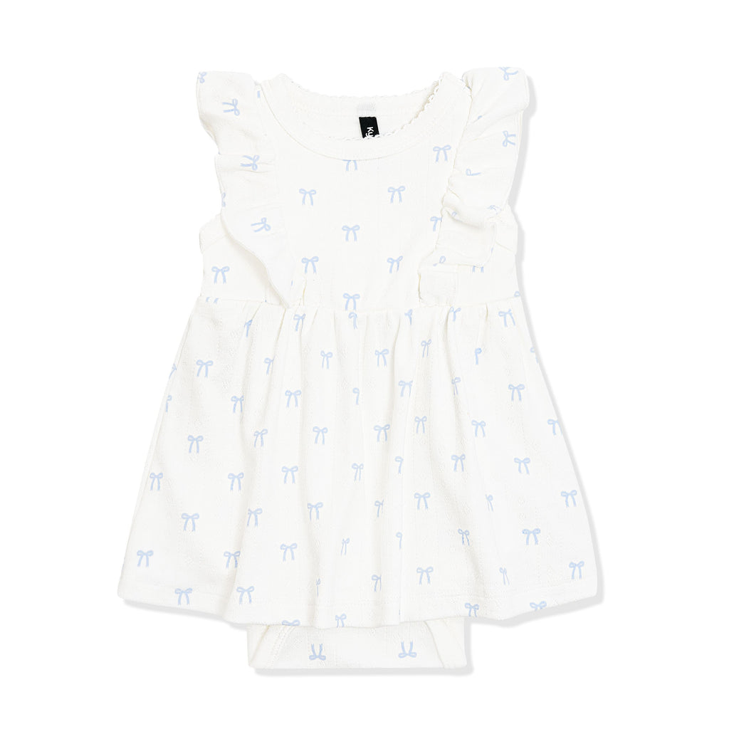 Pointelle Bodysuit Dress in Sweet Blue Bow