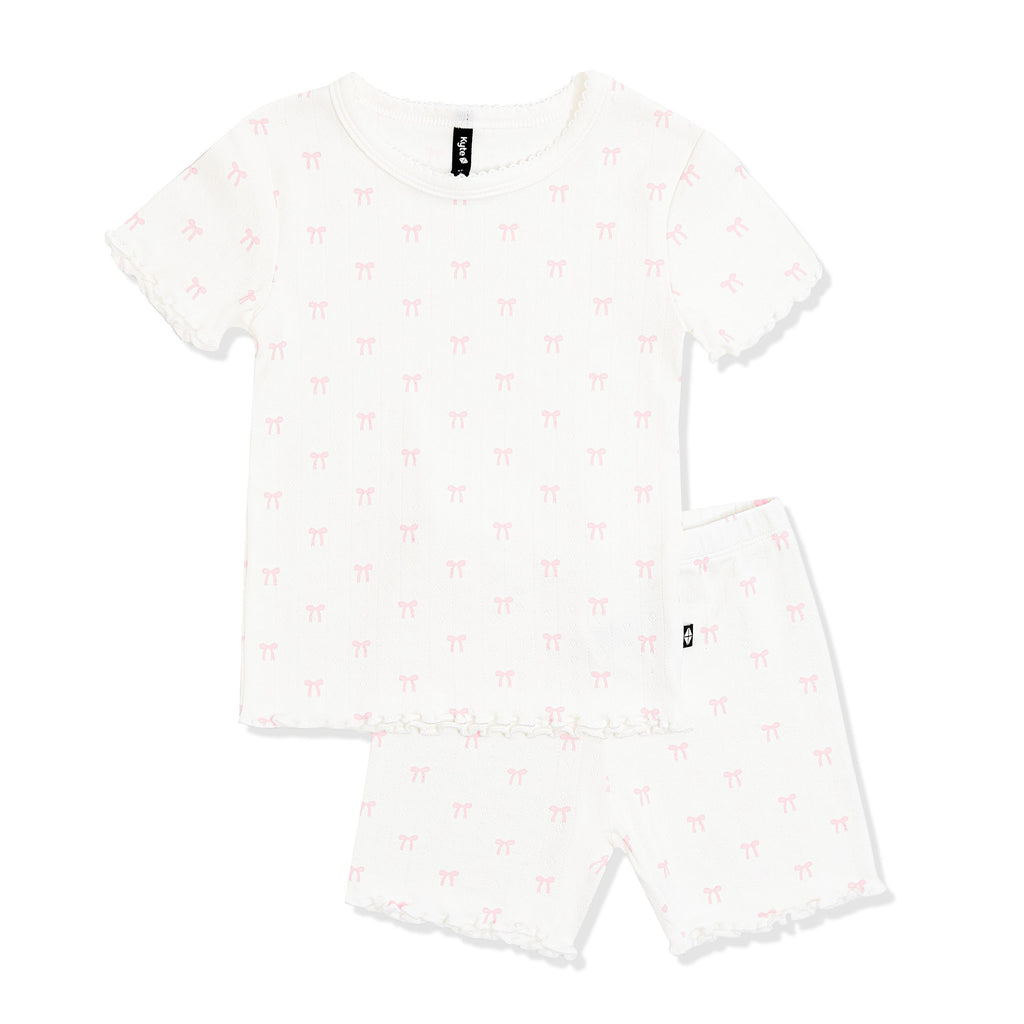 Pointelle Short Sleeve Set in Sweet Pink Bow