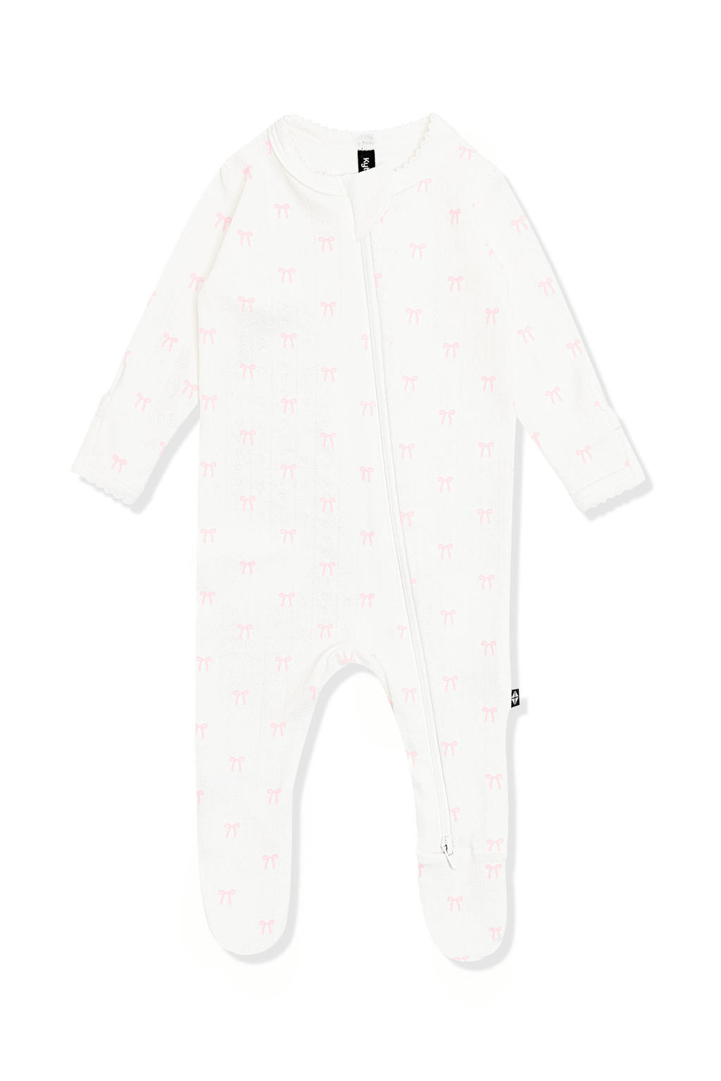 Pointelle Zippered Footie in Sweet Pink Bow
