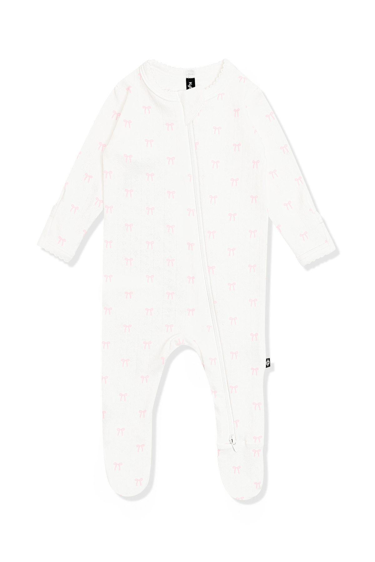 Pointelle Zippered Footie in Sweet Pink Bow