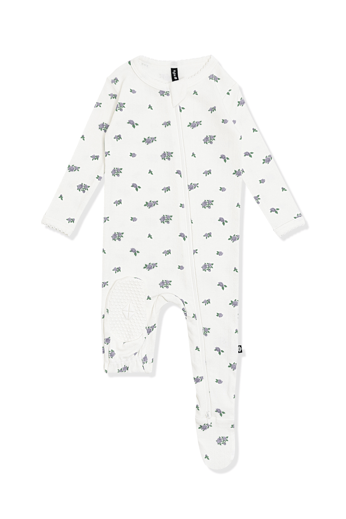 Pointelle Zippered Footie in Spray Rose