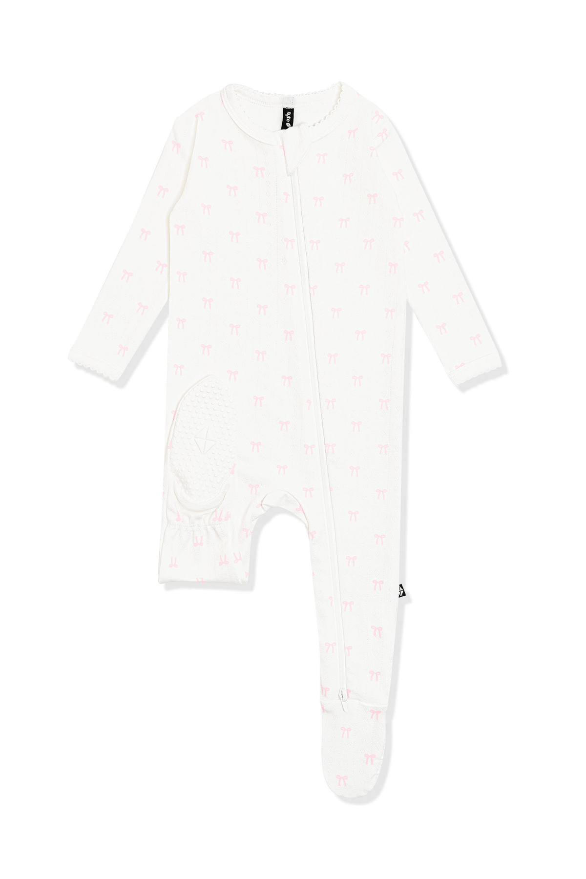 Pointelle Zippered Footie in Sweet Pink Bow