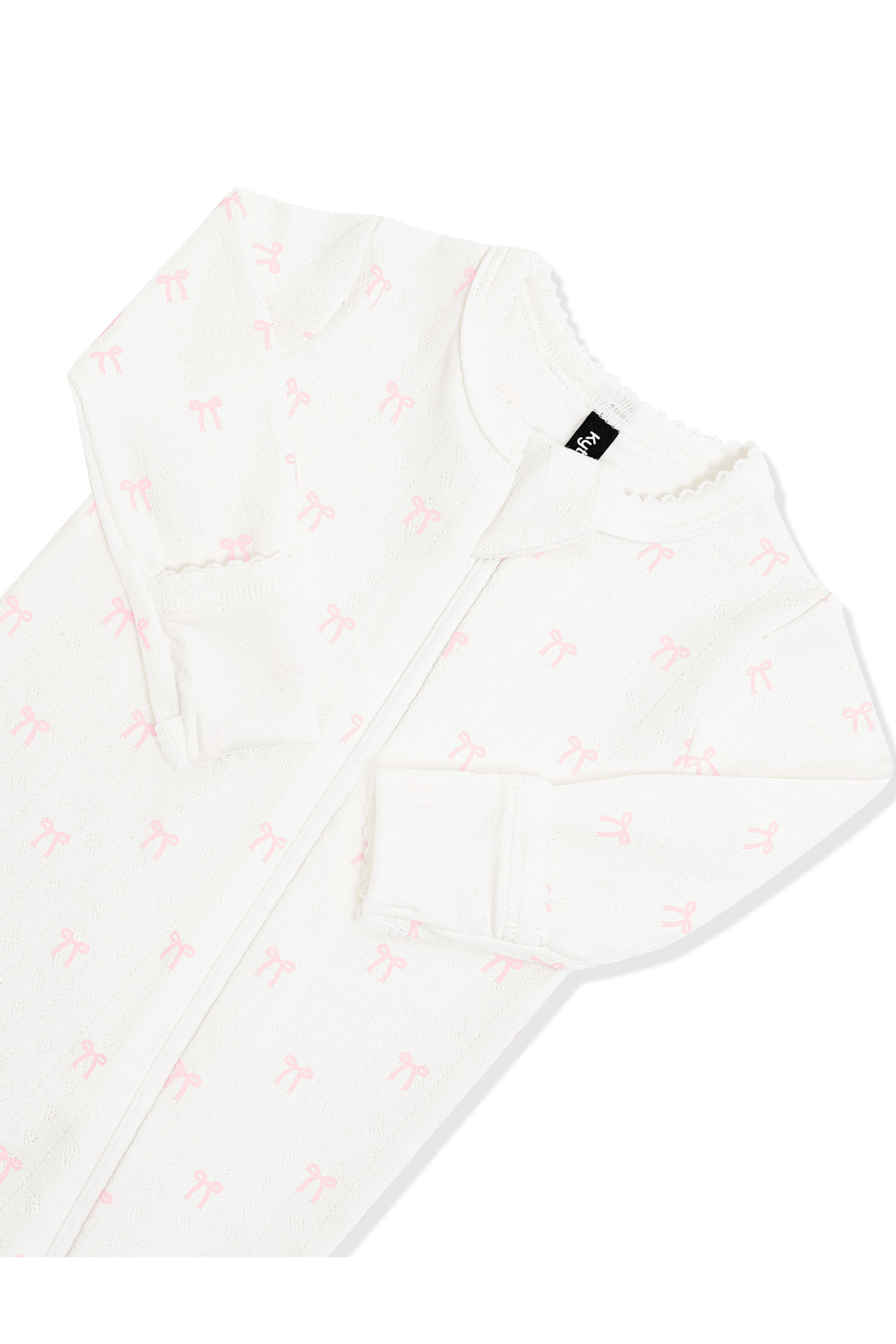 Pointelle Zippered Footie in Sweet Pink Bow