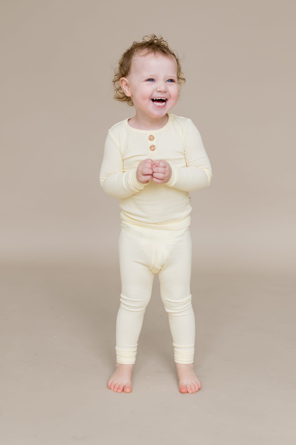 Ribbed Henley Set in Chamomile