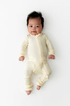 Ribbed Zipper Romper in Chamomile