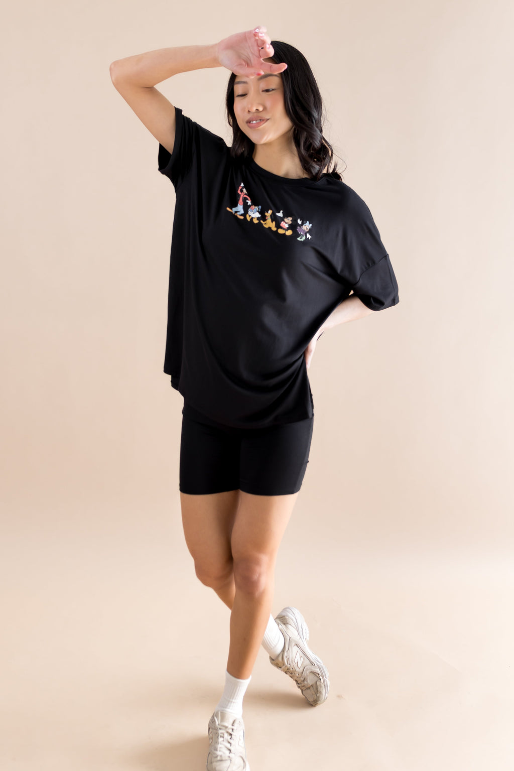 Women’s Biker Short Set in Mickey and Friends on Midnight