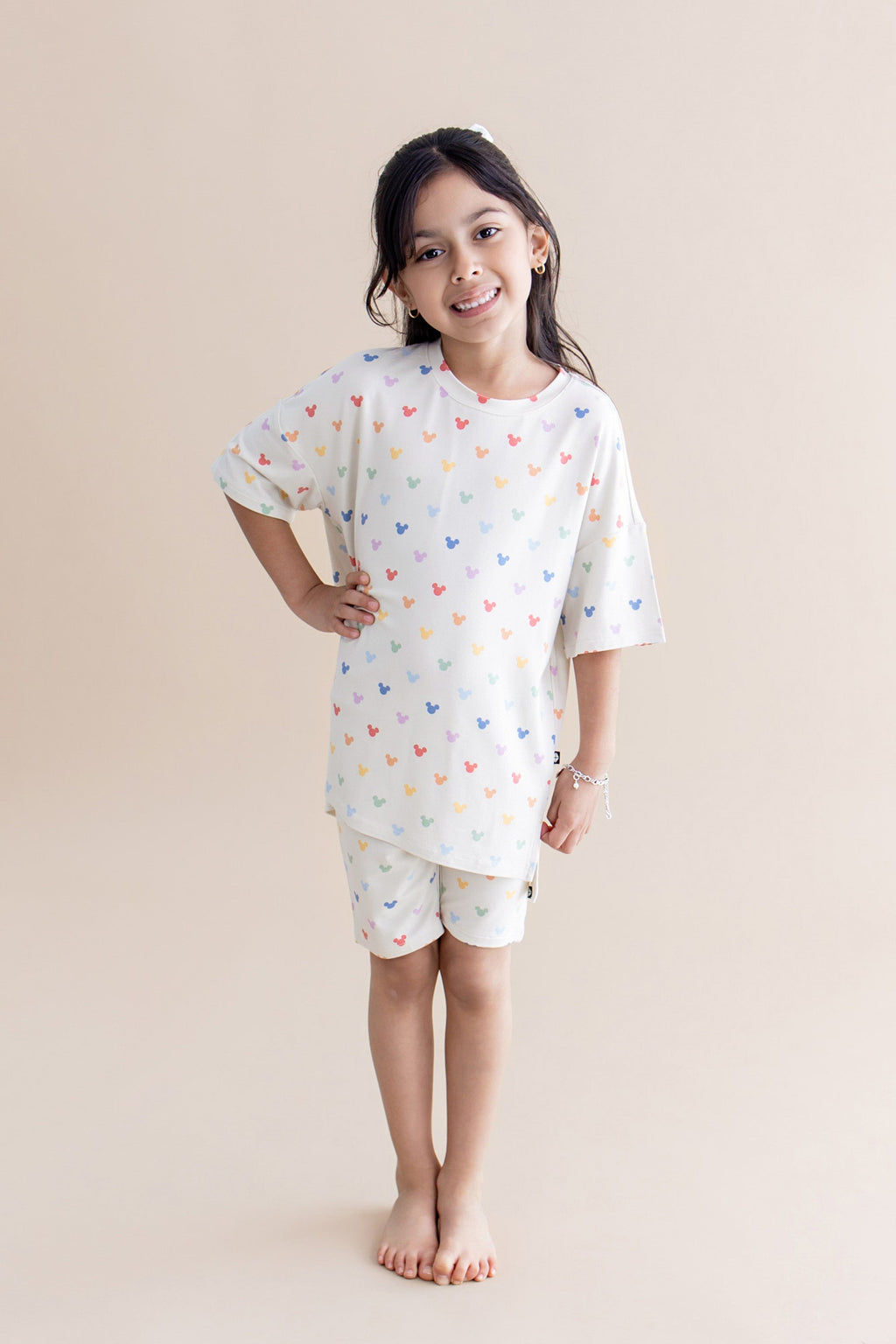 Toddler Biker Short Set in Pastel Mickey Mouse