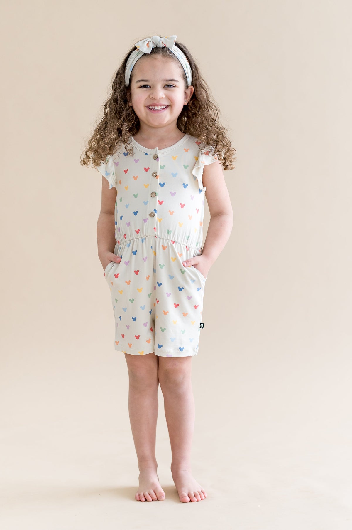 Flutter Sleeve Romper in Pastel Mickey Mouse