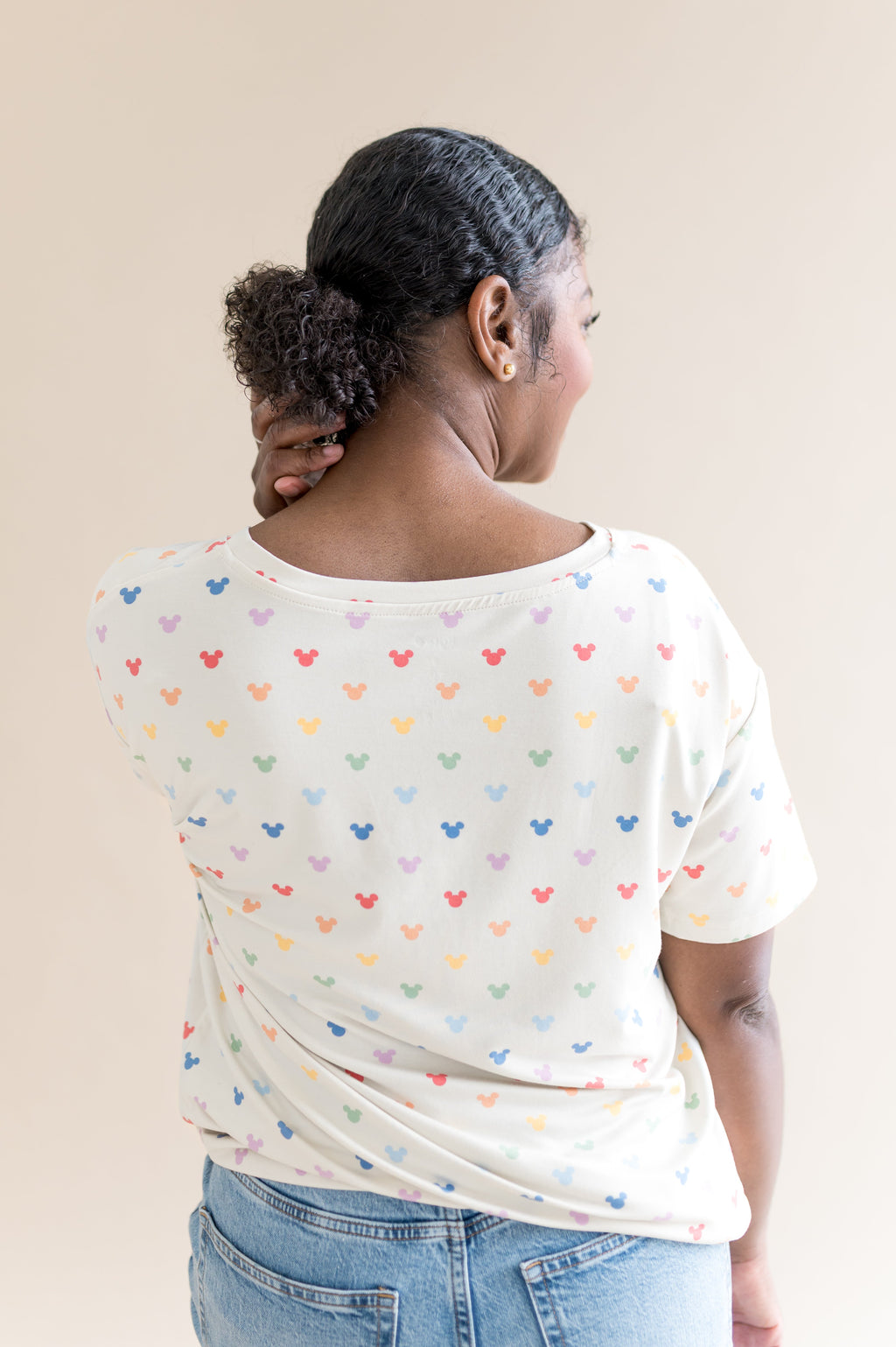 Women's Oversized V-Neck Tee in Pastel Mickey Mouse
