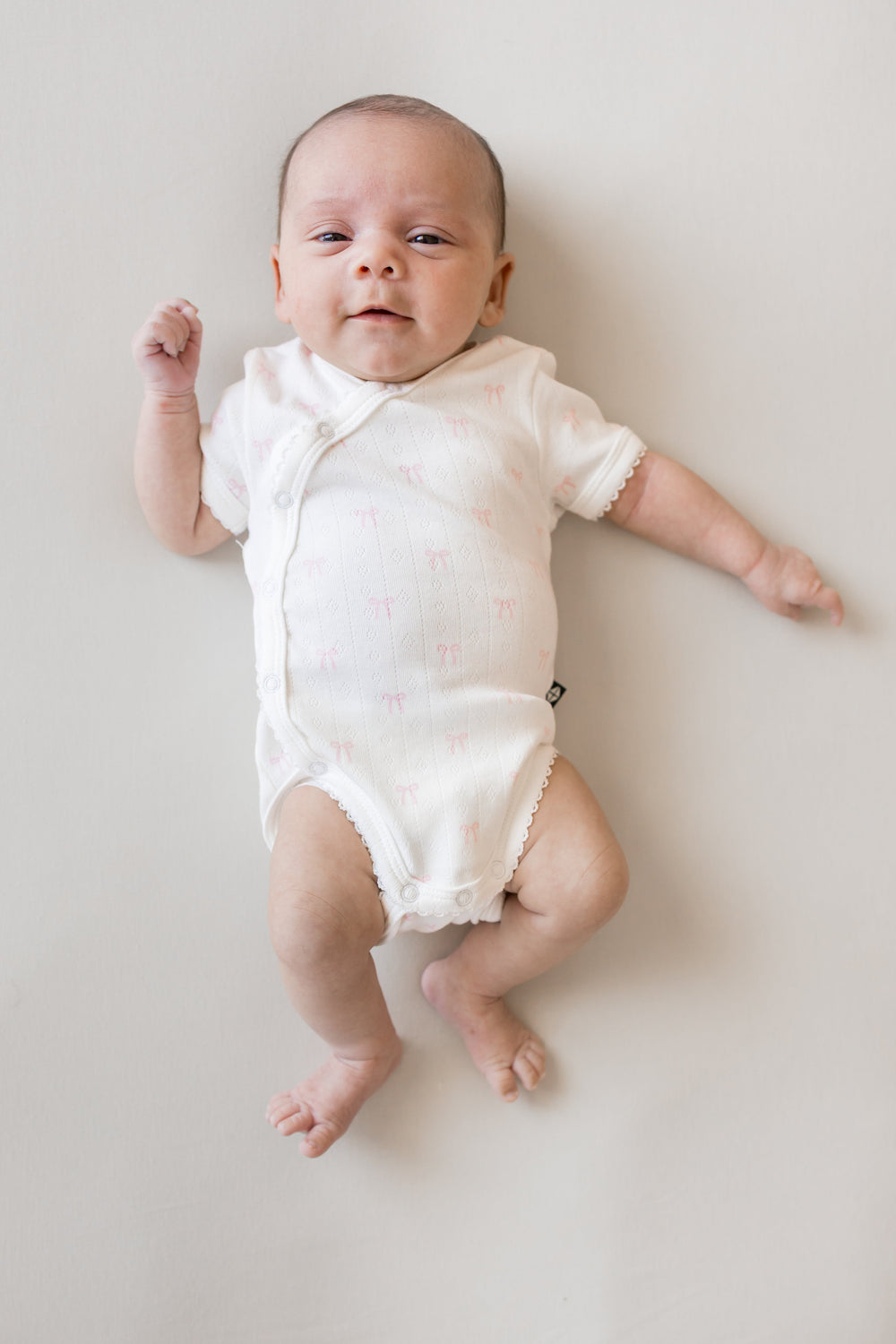 Pointelle Kimono Bodysuit in Sweet Pink Bow